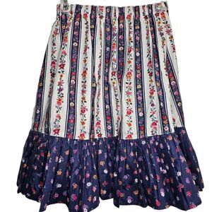 Vintage 80s Skirt Womens Size XS Blue White Floral Prairie Cottage Core